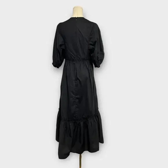 Hunter Bell Palmer Puff Sleeve Ruffle Hem Midi Dress Onyx Size Small - Picture 3 of 7